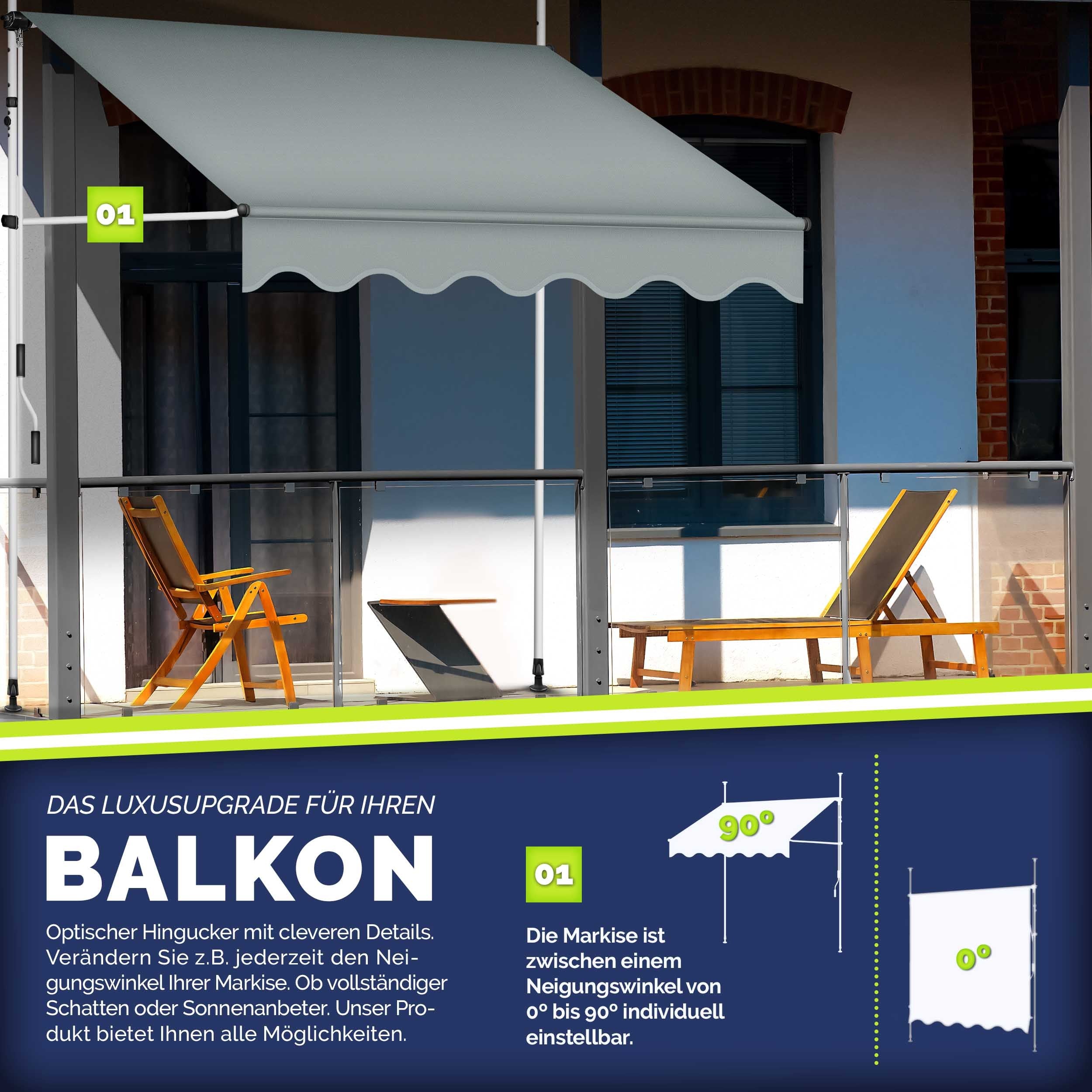 Balkonmarkise, Hellgrau für Garten und Balkon – Detailansicht 17