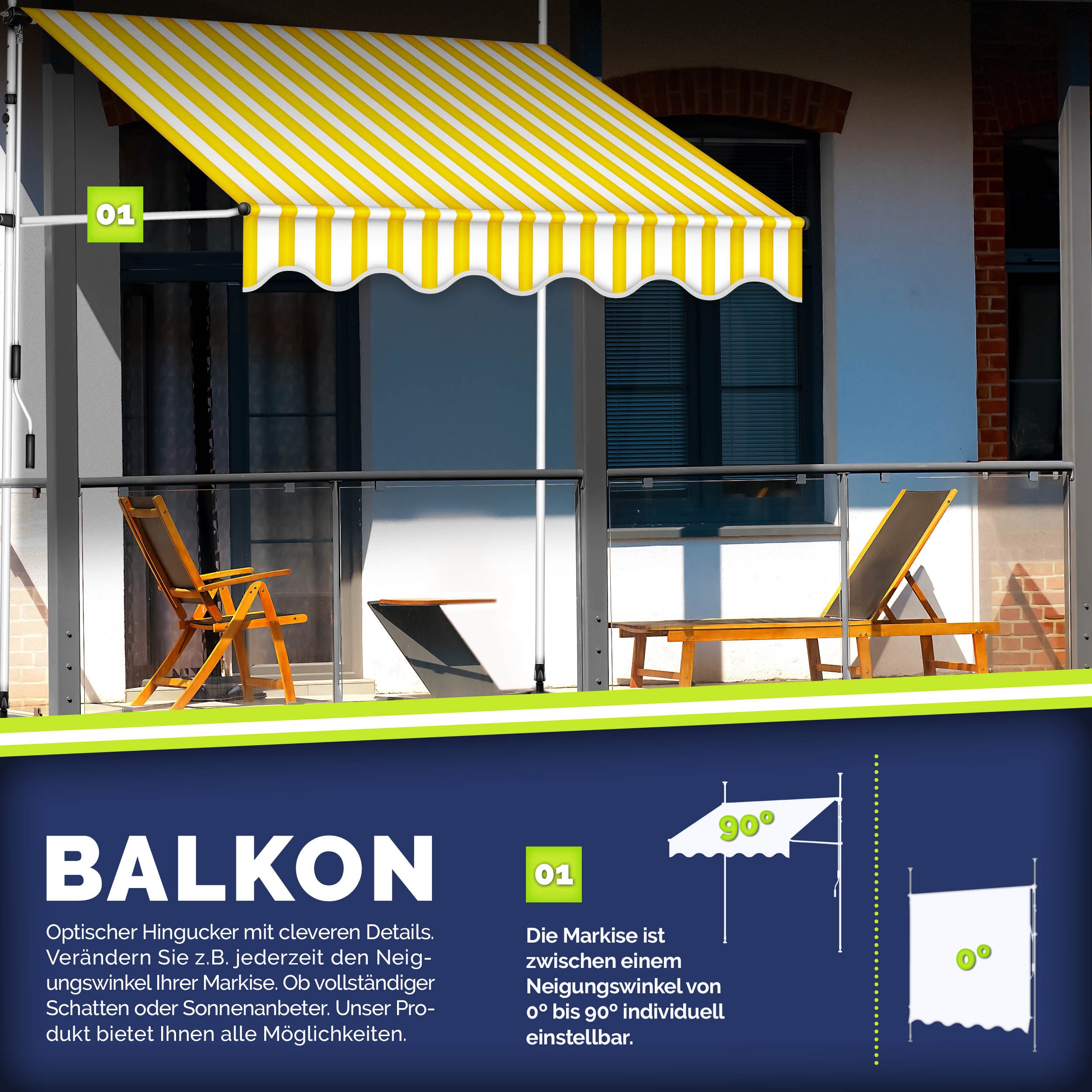 Balkonmarkise, Hellgrau für Garten und Balkon – Detailansicht 24