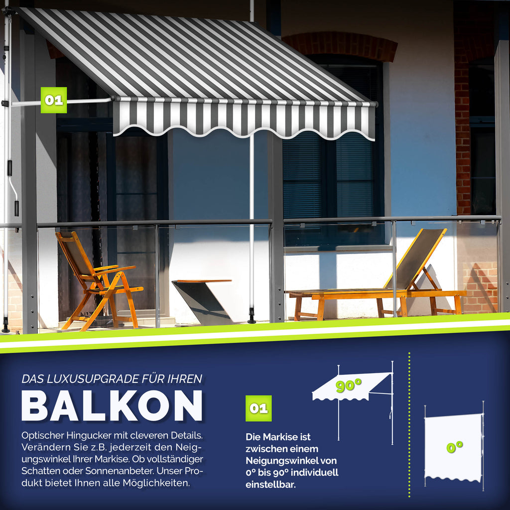 Balkonmarkise, Hellgrau für Garten und Balkon – Detailansicht 35
