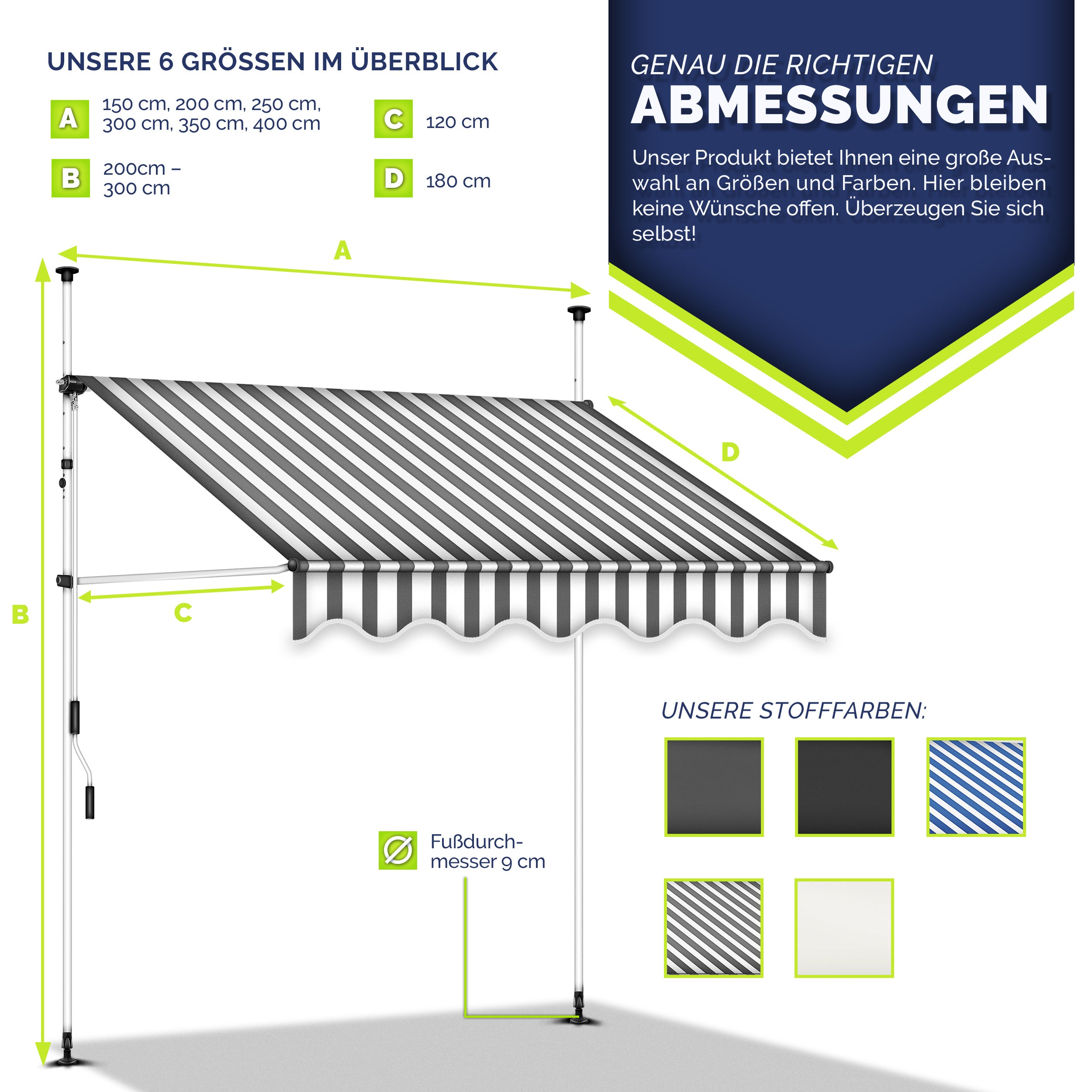 Balkonmarkise, Hellgrau für Garten und Balkon – Detailansicht 39