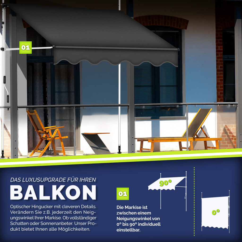 Balkonmarkise, Hellgrau für Garten und Balkon – Detailansicht 42