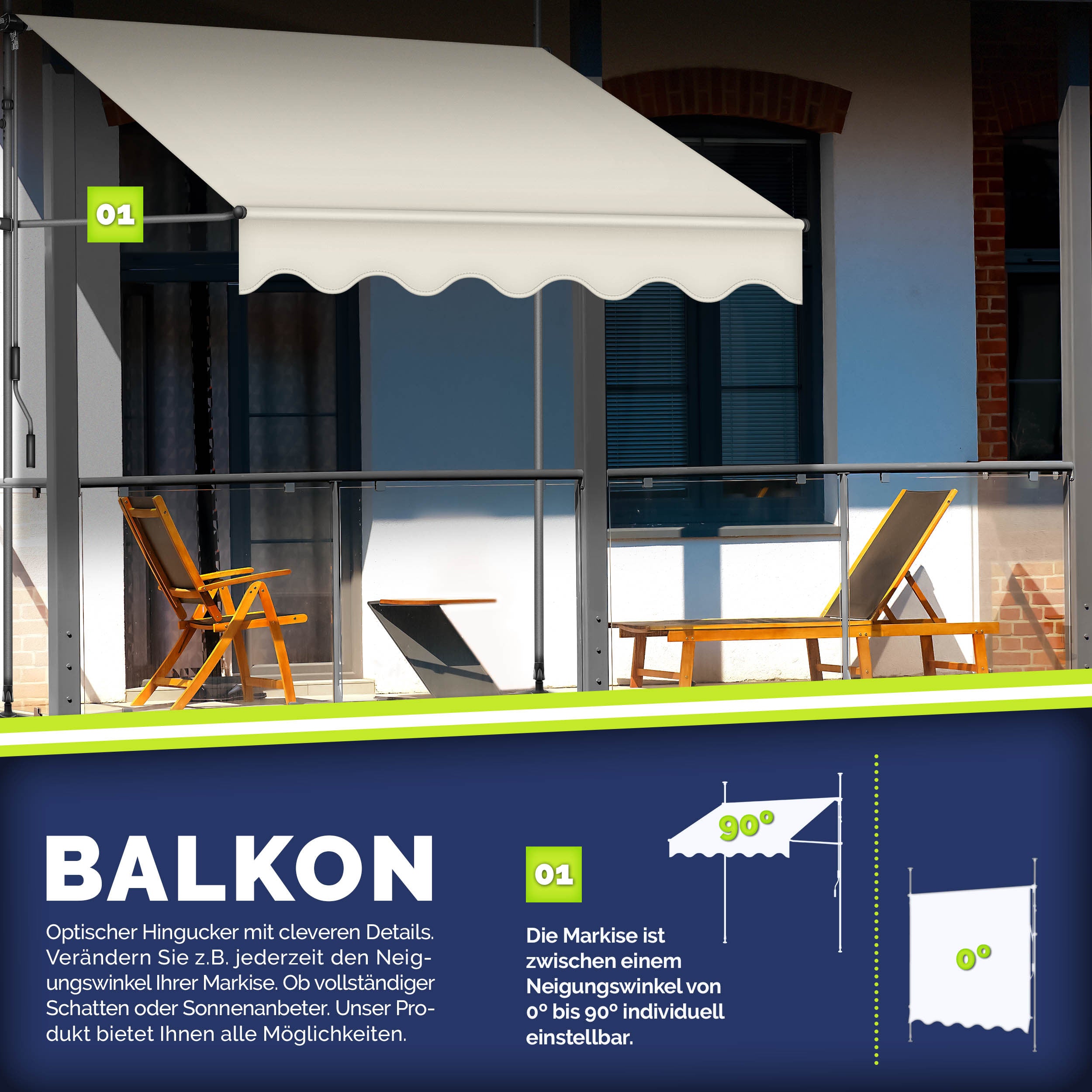 Balkonmarkise, Hellgrau für Garten und Balkon – Detailansicht 49