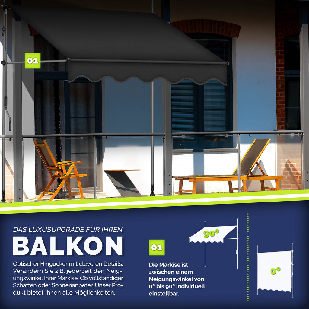 Balkonmarkise, Hellgrau für Garten und Balkon – Detailansicht 55