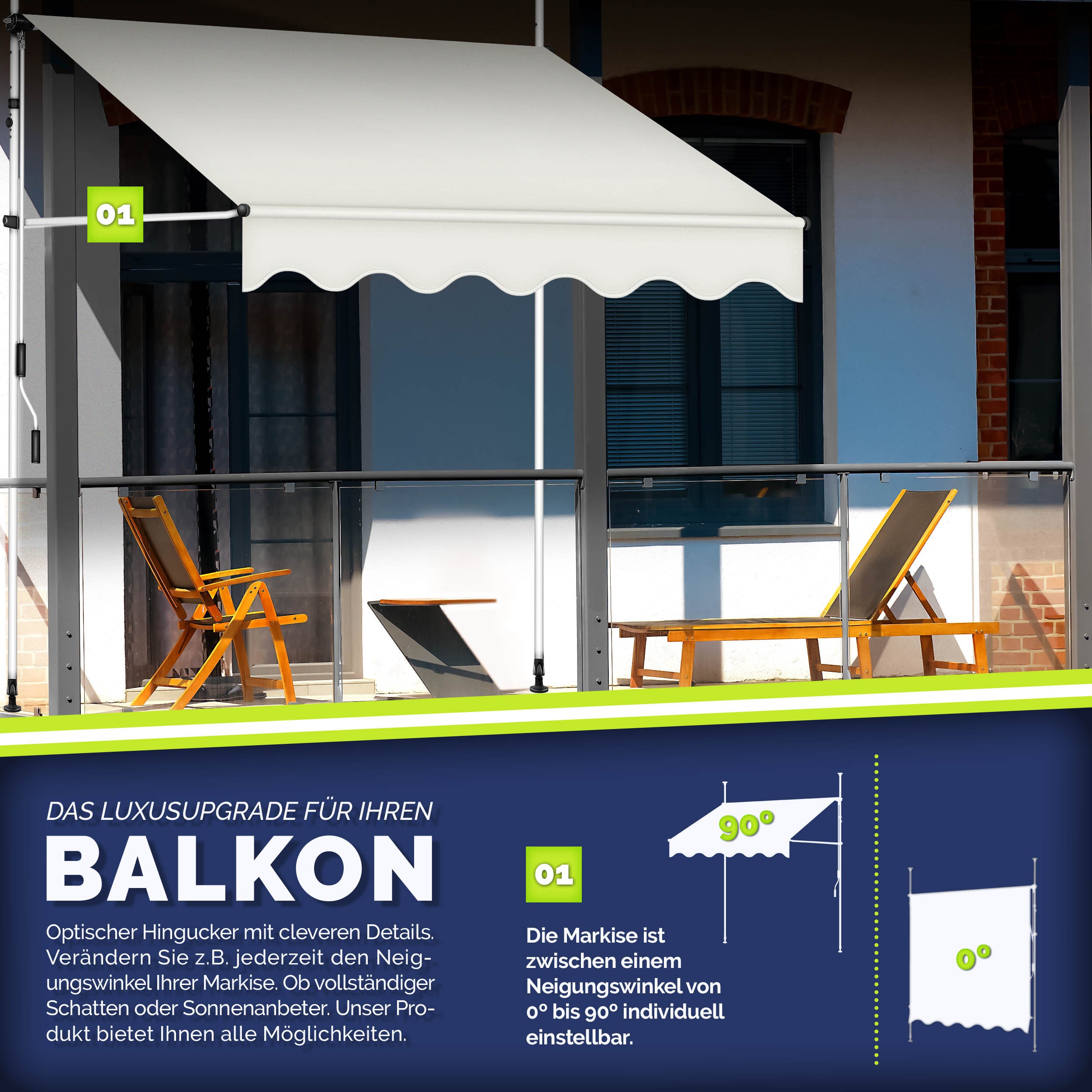 Balkonmarkise, Hellgrau für Garten und Balkon – Detailansicht 61
