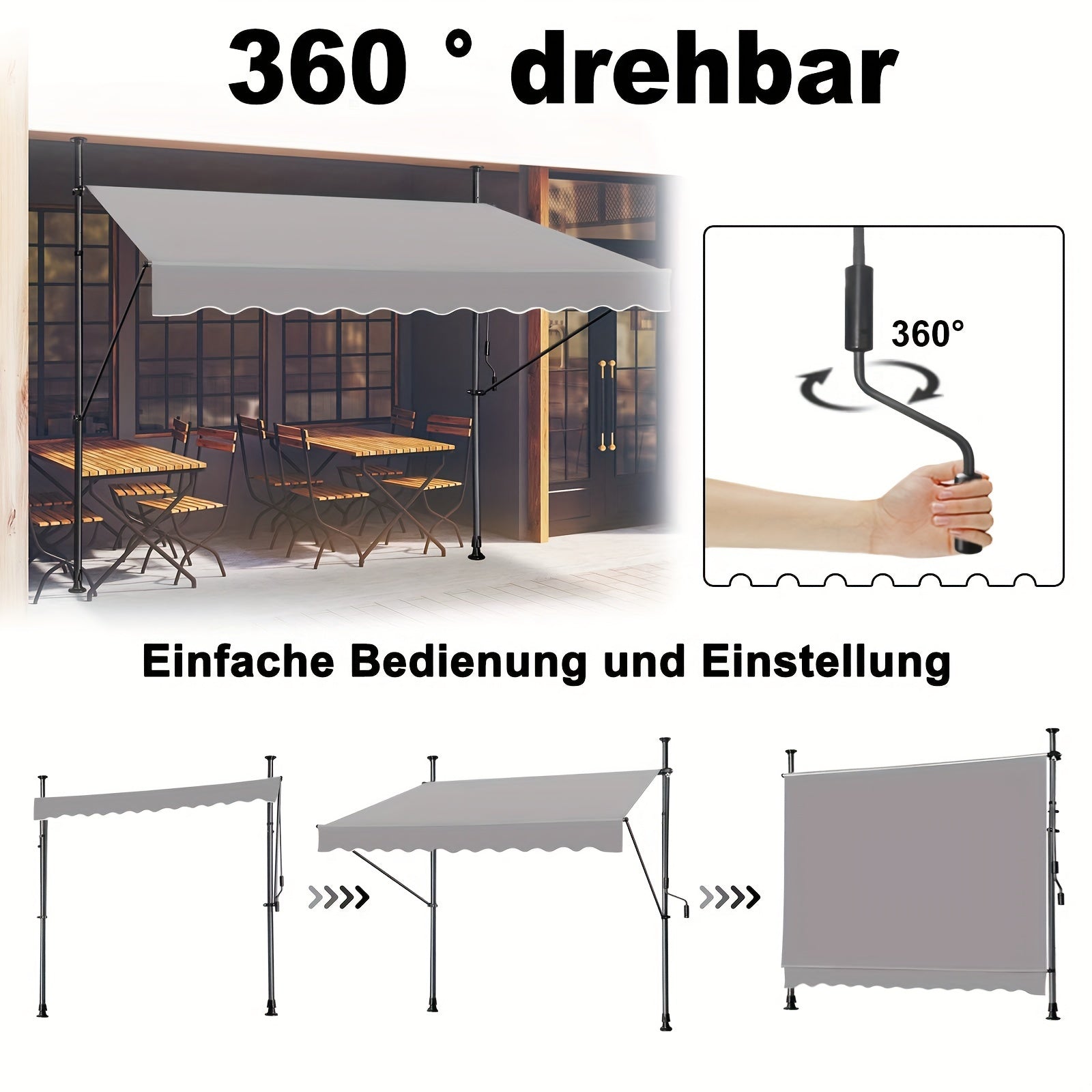 Balkonmarkise, verstellbar für Garten und Balkon – Detailansicht 7