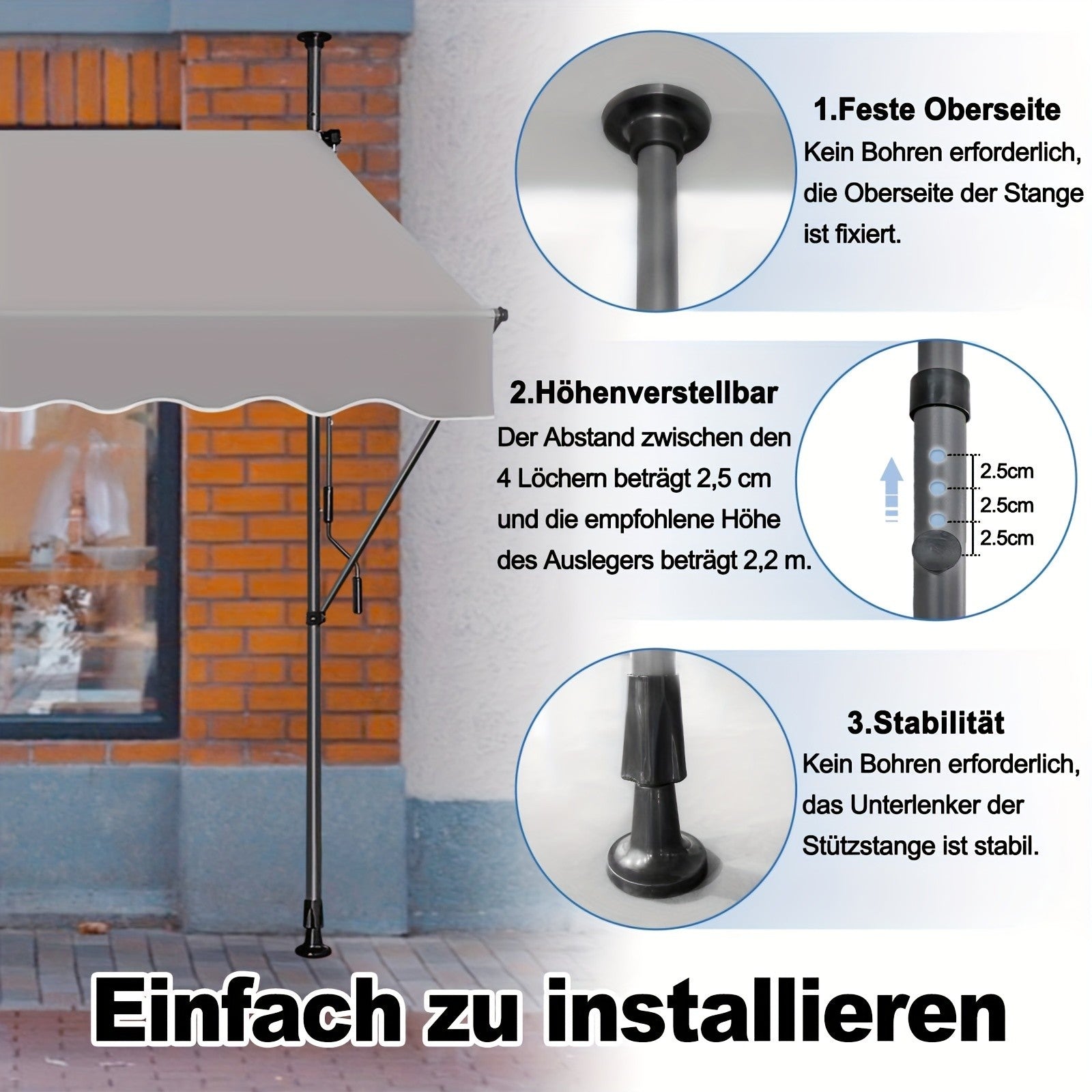 Balkonmarkise, verstellbar für Garten und Balkon – Detailansicht 9