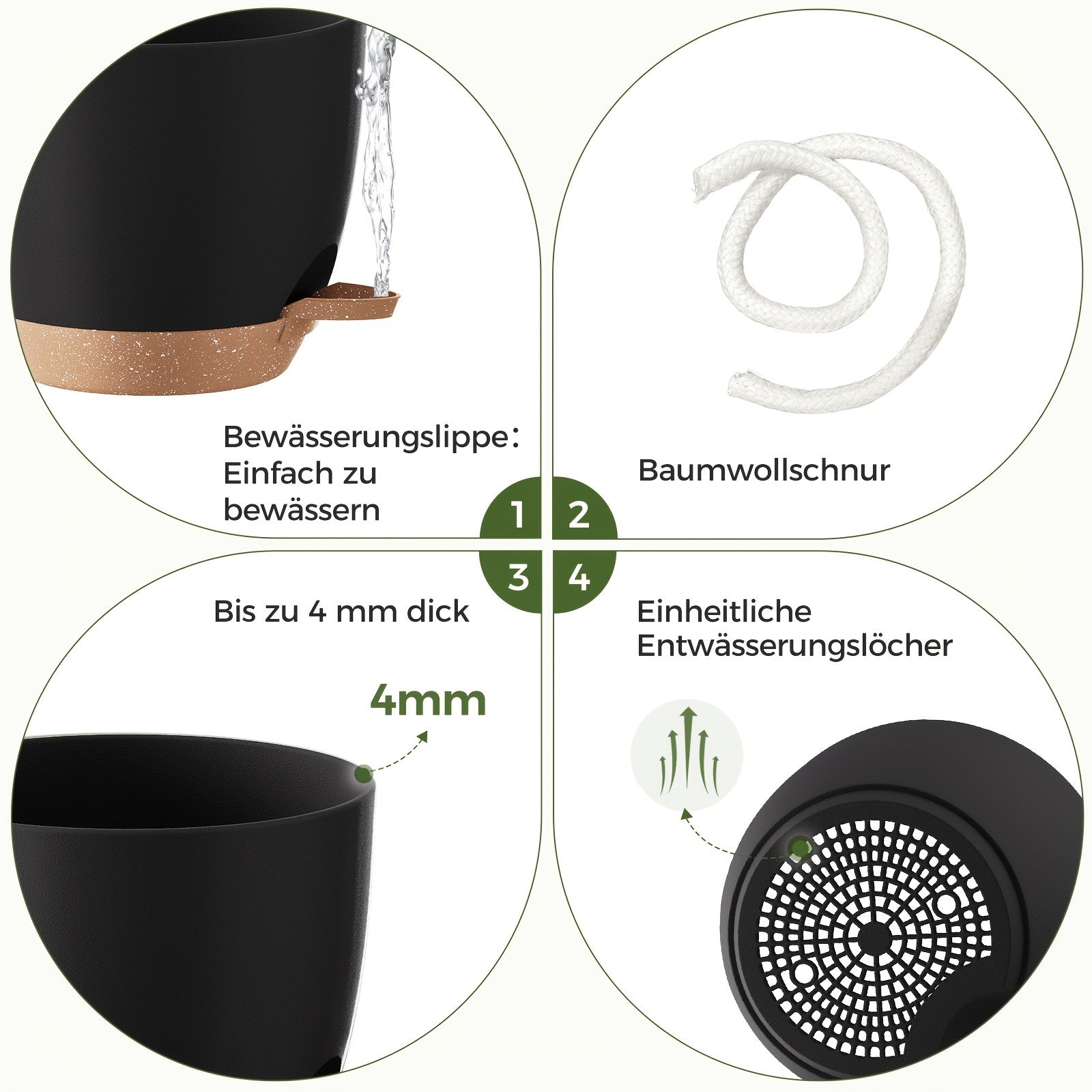 Bamworld Kunststoff-Blumentöpfe, 20,3 cm für Garten und Terrasse – Detailansicht 10