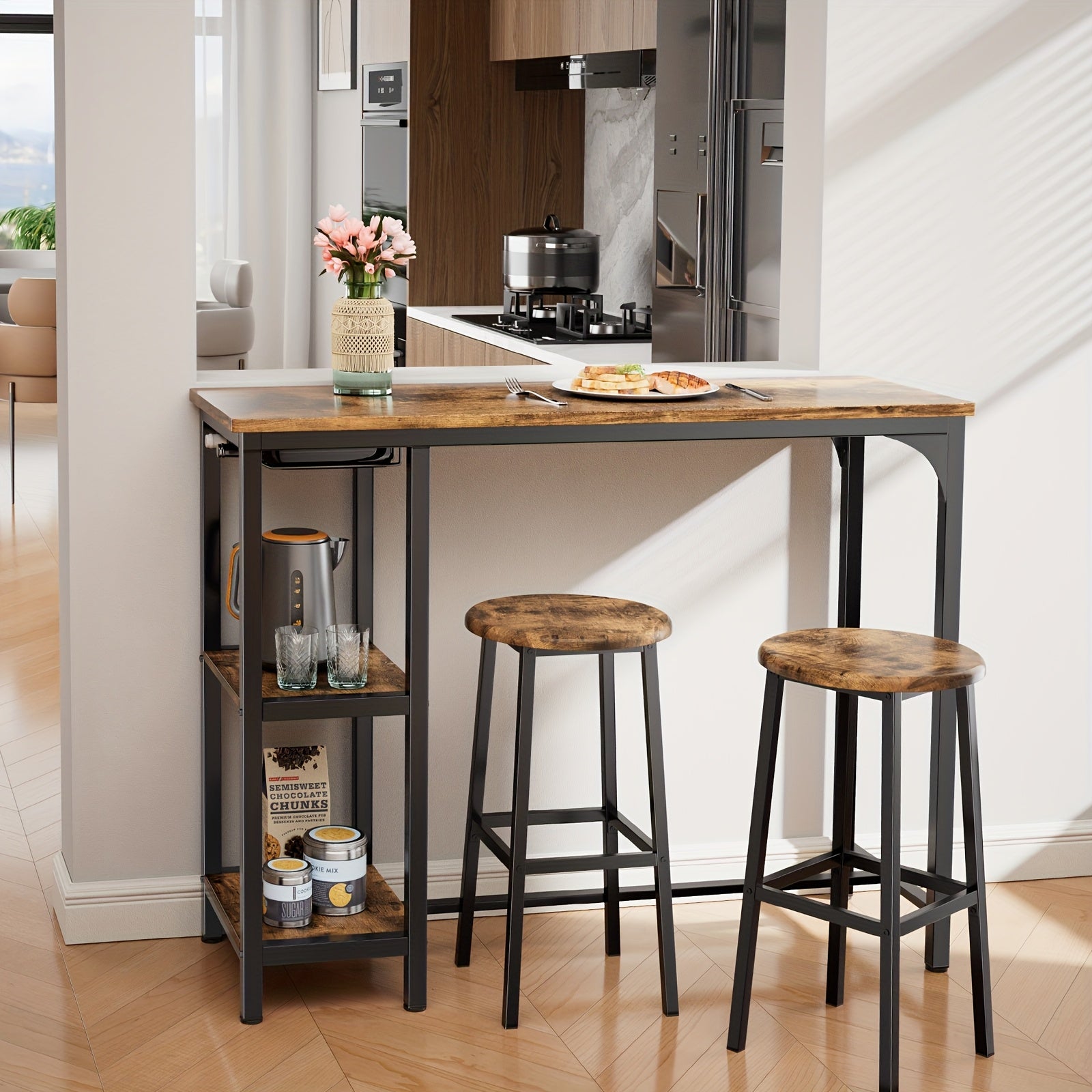 Barhocker, Retro-Braun für Wohnbereich und Alltag – Detailansicht 12
