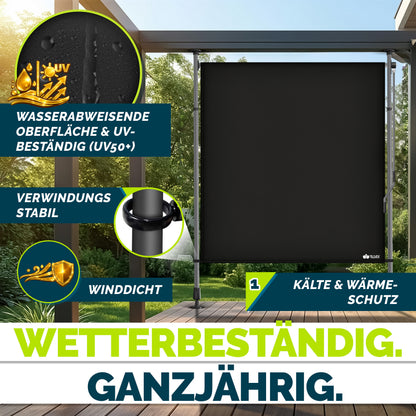tillvex® Senkrechtmarkise Balkon ohne Bohren Klemmmarkise für draußen mit Kurbel Sichtschutz Außen Ausziehbar & Blickdicht Vertikalmarkise Balkon Terrasse Garten Sichtschutzrollo Wetterfest
