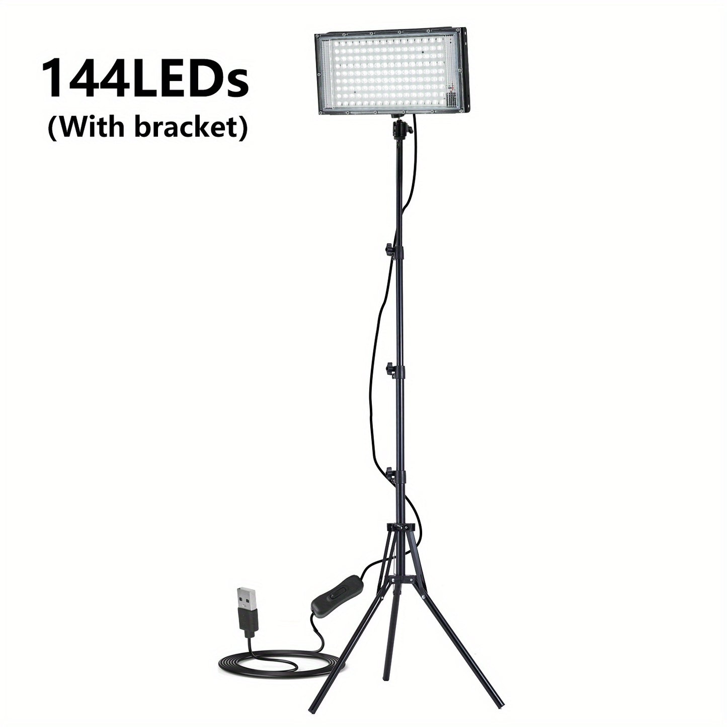 144/96/50 LEDs Arbeitsleuchte Bar Halterung, 6000K, DC 5V, Einstellbarer Lichtwinkel, USB-Stecker Plug & Play, mit Schalter und 150/200 cm Stromkabel, Tragbares Stativ Flutlicht, Geeignet für Baustelle Werkstatt Garage Gebäude
