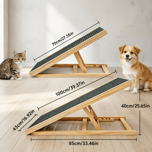 70cm/100cm Verstellbare Haustier Treppe Faltbarer Rutschfester Kletterleiter, Höhenverstellbare Hunde Katzen Rampe, Tragbare Haustier Stufenleiter mit Stabiler Struktur, Sicheres Anti-Rutsch Design für Kleine Mittelgroße Haustiere, Hilft Senioren Verletzt