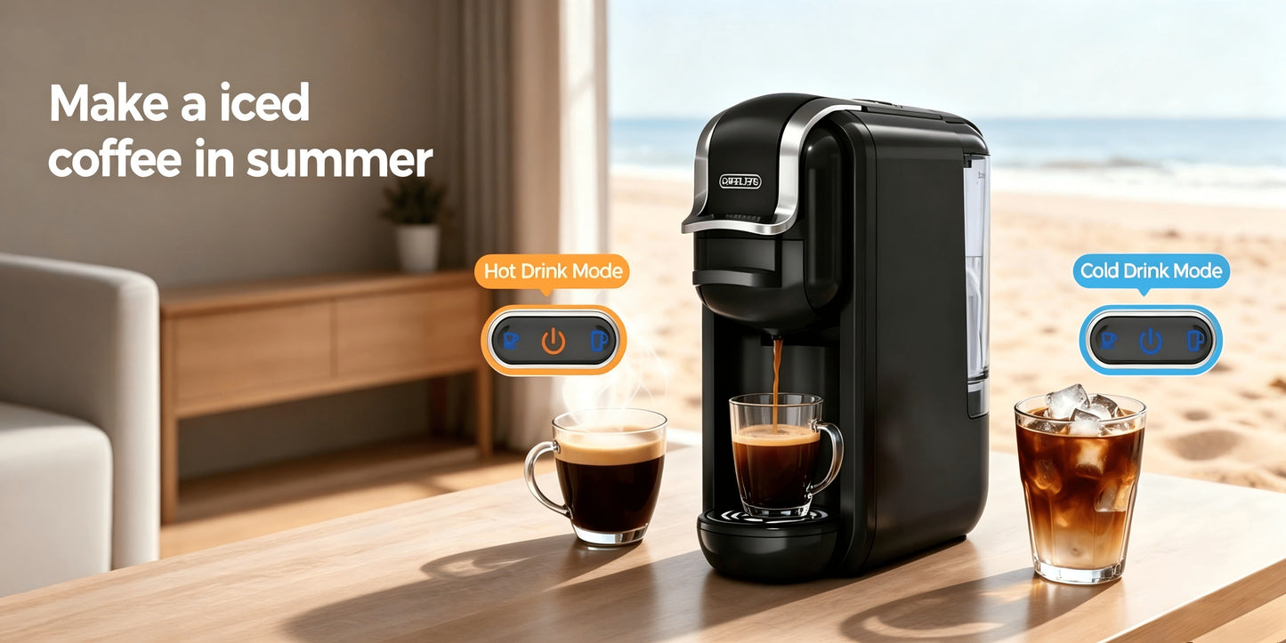 Vatertagsgeschenk, CAFELFFE MK-603 Kapsel Kaffeemaschine, 20 Bar Espressomaschine, Heiß- und Kaltkaffee, Kompatibel mit NS/DG/ESE Kapseln und gemahlenem Kaffee, 0.6L Abnehmbarer Wassertank, Automatische Abschaltung, Ideal für die Küche zu Hause und als Ge