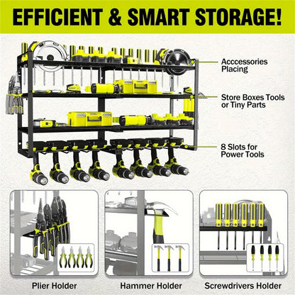 4-lagiges 8-Slot-Wandhalterungs-Organizer für Elektrowerkzeuge, Werkzeughalter-Organizer für Garage, Werkzeugregal
