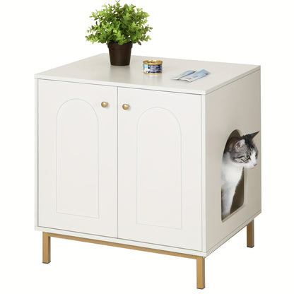 Katzenaufbewahrung, Katzenabfallbehälter, Katzenabfallaufbewahrung, Haustierunterkunft mit Eingang, Holzbeistelltisch für die Haustierunterkunft, Abmessungen 60 x 50 x 60 cm, Robuste Katzenaufbewahrung, Erhältlich in Grau und Gold, Schwarz und Gold