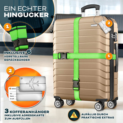 tillvex® Reisekoffer Set + Gepäckwaage, Koffergurte & Kofferanhänger | Kofferset 4 Rollen | Trolley Gepäck Koffer TSA Schloss | Hartschalenkofferset