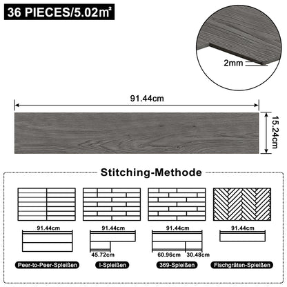 36 Stück Vinylboden Selbstklebender PVC-Boden für Badezimmer Wohnzimmer Flur Einfache Installation 3D Geprägte Holzmaserung Modernes Design