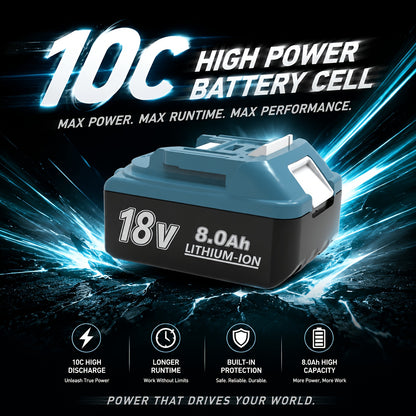 2/1 Pack 8.0Ah 18V Lithium-Ionen-Akku | Kompatibel mit Makita 18V BL1860B Modellen, Kompatibel mit BL1860, BL1820, 1830B, 1840B, 1850B Elektrowerkzeugen, Eingebautes LED-Display, Wiederaufladbar