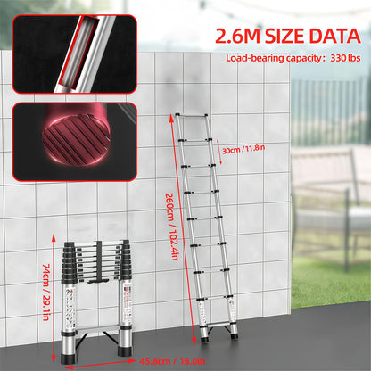 150kg Edelstahl Leiter, 4.4m 3.8m 3.2m 2.6m Teleskop Faltleiter, Tragbare Sicherheitsleiter, Geeignet für Renovierungsleiter für Zuhause, Stufenleiter Faltbar, Tragbare Leiter, Gartenbeschneidungs Zugang, Verstellbare Stufenleiter