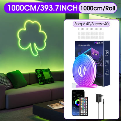 30m/20m/15m/10m/5m Intelligente Flexible LED Neon Lichterkette mit App/Fernbedienung, Hochwertig, Dimmbar, Outdoor RGB Lichterkette, Musik-Sync oder DIY, Timer-Funktion für Räume, Geschenke