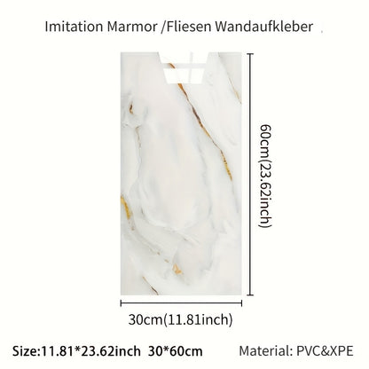 50/20/10 Stück Wandfliesen mit Marmor-Effekt, selbstklebende Vinyl-Schaumstoff-Wandaufkleber, leicht zu reinigendes und zuschneidbares goldenes Muster-Wandbild-Tapete, langlebige Wandaufkleber, für Bad, Wohnzimmer, Küche, Schlafzimmerrenovierung, Freunde