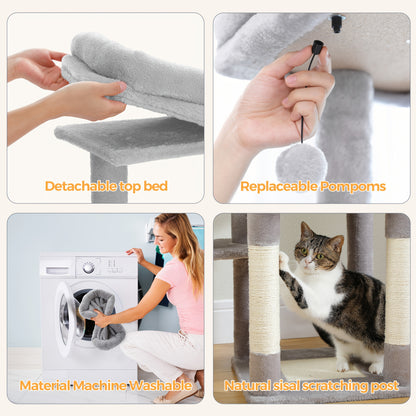 Pawz Road Cactus Katzenbaum Turm, ein perfektes Weihnachtsgeschenk für Katzen, mit Klettern und Sprungbereichen im Innenbereich, einer weichen, gemütlichen Hängematte, einem Condo in Grün, natürlichem Sisal und Kratzbäumen, mit einer Höhe von 150 cm