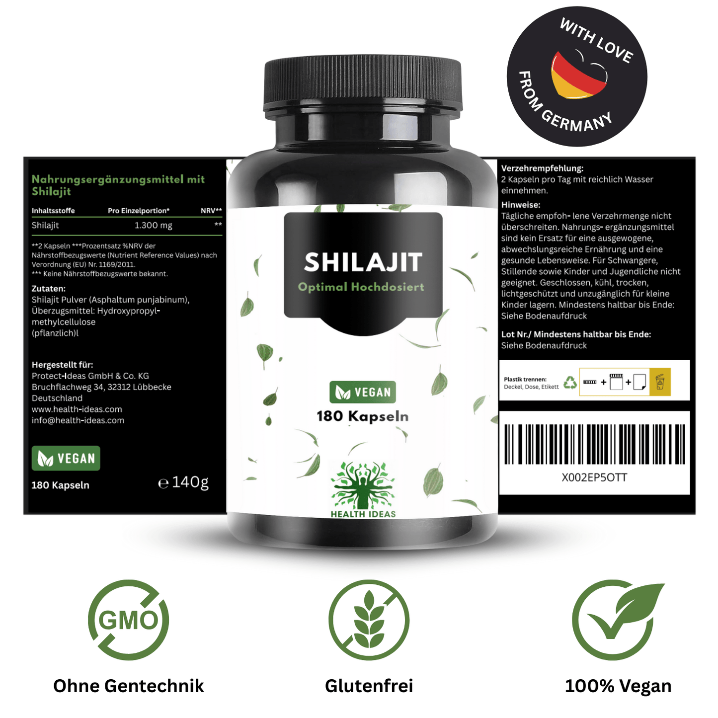 Shilajit Kapseln mit Huminsäure & Spurenelementen – 1300 Mg pro Portion – 180 vegane Kapseln – Shilajit Mumijo Supplement für Erwachsene
