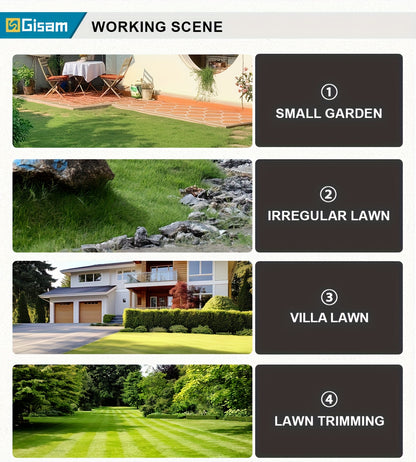 Gisam 10-Zoll Bürstenloser Akku-Rasenmäher, Faltbar und Höhenverstellbar, Kabelloser Grasschneider Garten Landschaftsbau Elektrowerkzeug, Geeignet für Hofrasenmähen im Freien, Gartengräsern
