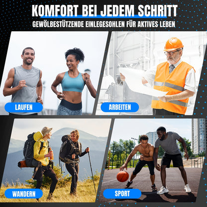 Hochbelastbare Fußgewölbestütz-Einlegesohlen für Damen und Herren, Stabile Schuh-Einlagen zur Fußgewölbestützung, Einlegesohlen für Plattfüße, Stoßdämpfend, Druckverteilend, für Arbeitsschuhe und verschiedene Schuhe, Komfort-Einlegesohlen für ständiges St