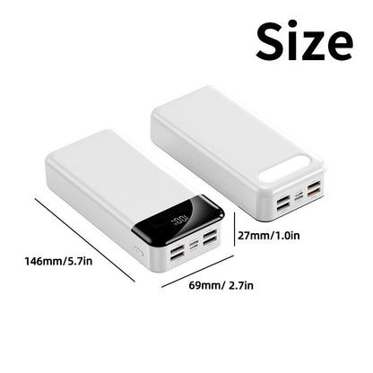 Eine tragbare Powerbank mit hoher Kapazität, 50000mAh Schnellladungsfunktion, vier USB-Anschlüsse, Typ-C und Micro-Schnittstellen, geeignet für Eingang und Ausgang, kompatibel mit iPhone 16 Pro Max/15/Samsung/Android-Geräten