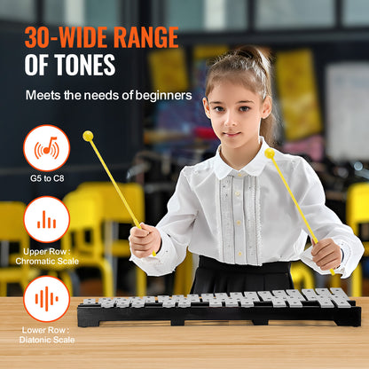 VEVOR 30 Note Glockenspiel Xylophone Bell Kit, Percussion Instrument with Mallets, Drum Sticks and Carrying Bag, Professional Glockenspiel Xylophone Percussion Instrument Set