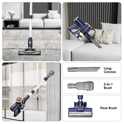 60KPA Akku Staubsauger, Cordless Vacuum Cleaner with Smart Display And Charging Station, Lightweight Anti-Tangle Vacuum Cleaner, Super Quiet Cordless Vacuum Cleaner for Hard Floors Carpets Pet Hair