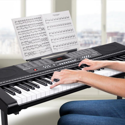 BAKAJI Elektronisches E-Piano-Keyboard, 61-tastiges multifunktionales Digitalpiano mit Hocker-Ständer, Kopfhörern, 255 Rhythmen, USB/AUX-Eingang und Notenständer