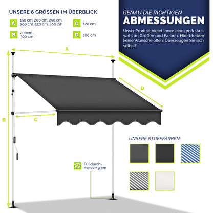 tillvex® Klemmmarkise Balkon mit Handkurbel | Balkonmarkise ohne Bohren | Markise UV-beständig & höhenverstellbar | Sonnenschutz Terrasse Wasserfest