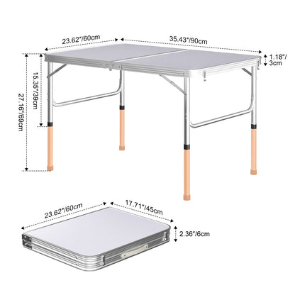 Campingtisch Klappbarer Aluminium Klapptisch, Leichter Gartentisch & Balkontisch, 3-fach Höhenverstellbar, Höhenverstellbarer, Tragbar, Faltbar, Picknicktisch, Campingtisch, Outdoor Tisch Weiß, 120 x 60 x 70/62/55 cm für Garten, Outdoor, Picknick, Camping