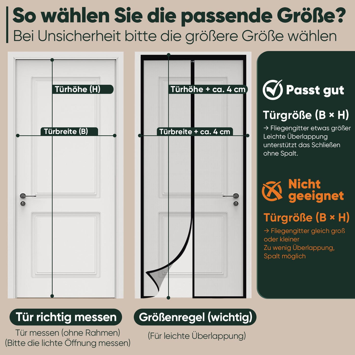 Magnetisches Moskitonetz für Tür, zweiteiliges Design, langlebig & reißfest, stabiles & atmungsaktives Netz, automatischer Magnetverschluss, einfache bohrfreie Installation, geeignet für Balkon-  Terrassentüren
