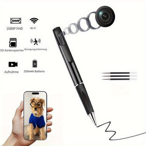 WIFI kugelschreiberförmige Kamera mit Bewegungsmelder, 1080P Cam, Prüfungsaufnahmegerät, 100° Linse, APP Fernsteuerung, unterstützt 256GB Speicherkarte & 250mAh Akku