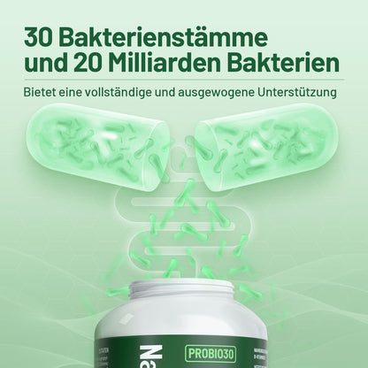 Probio PLUS Kulturen Komplex - 180 KAPSELN mit 30 Bakterienstämme, 20 Mrd KbE/Tagesdosis, Magensaftresistent& Vegan, mit Lactobacillus & Bifidobakterien, 3 Monate, Intestinal Flora