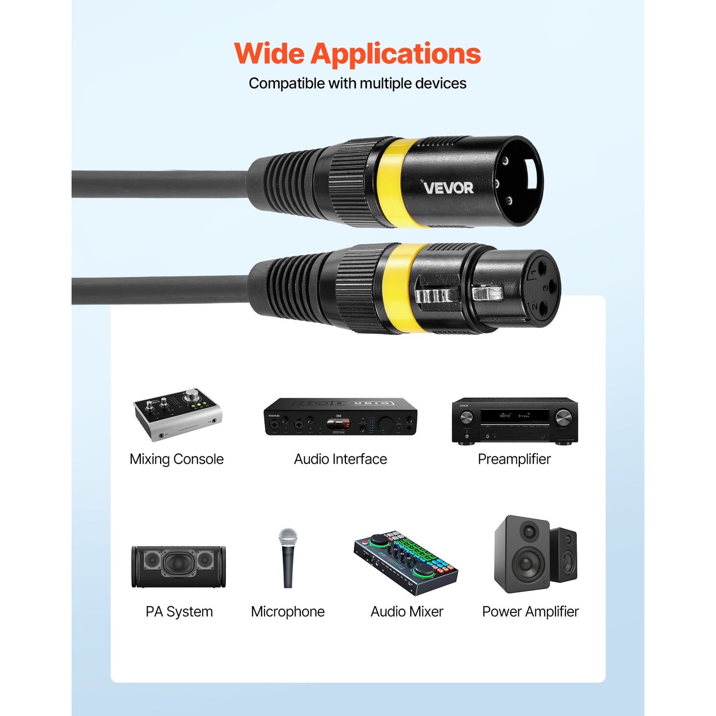 VEVOR XLR Kabel 30,48 m, 2er-Pack, geschirmte, ausgeglichene DMX Stecker auf Buchse Mikrofonkabel, vergoldenetes 3-poliges XLR Mikrofon Lautsprecher Kabel, für Bühnenbeleuchtung, Mikrofone, Verstärker, Mischpult, Lautsprechersysteme