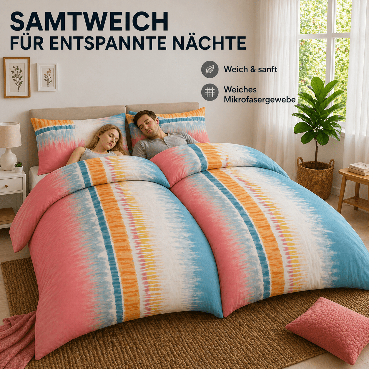 Bettbezug-Set, 2x Bettbezug + 2x Kissenbezug für Bett und Schlafzimmer – Detailansicht 2