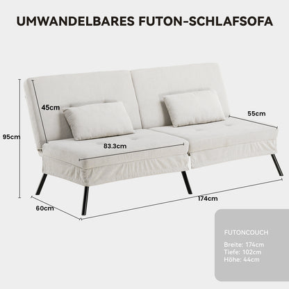 Sofa Schlafsofa mit Schlaffunktion, überzug Futon Klappsofa, Bettcouch, ecksofa, Couch Gästebett, 3-Sitzer Sofa, mit verstellbare Rückenlehne aus Stoff