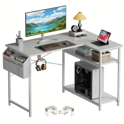 L-förmiger Schreibtisch, 110 x 80 cm Ecktisch, reversibler Büroarbeitsplatz mit Aufbewahrungstasche, einfacher PC-Gaming-Tisch für Homeoffice, Studium, Geschenk für Männer