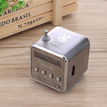 Kabelloser Lautsprecher mit UKW-Radio und LED-Hintergrundbeleuchtung, RETOO TechPro, tragbarer Mini-MP3-Player mit MicroSD-Kartenleser und USB-Anschluss, kompakter Lautsprecher mit integrierter Antenne und Akku, 3,5-mm-Klinkenanschluss für Kopfhörer, USB-