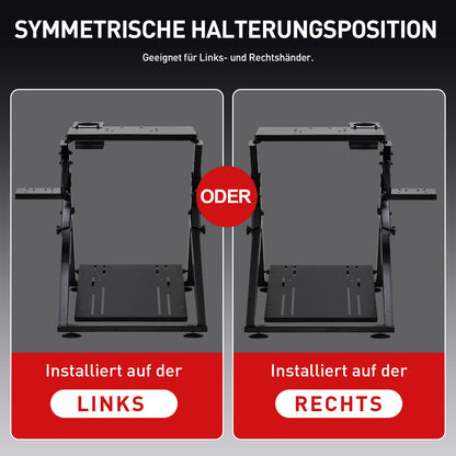 Lenkradständer für Lenkrad Gaming Wheel Stand Racing Lenkradständer mit V1 V2 Schalthebelhalterung, integriertem Getränkehalter, neigungsverstellbarem Gestell