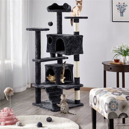Costoffs Kratzbaum Katzenbaum 138 cm, Stabiler Katzenkratzbaum Katzenmöbel mit Spielkugel & Katzenhöhle, Kletterbaum für Katzen, Katzenhaus Kratzturm