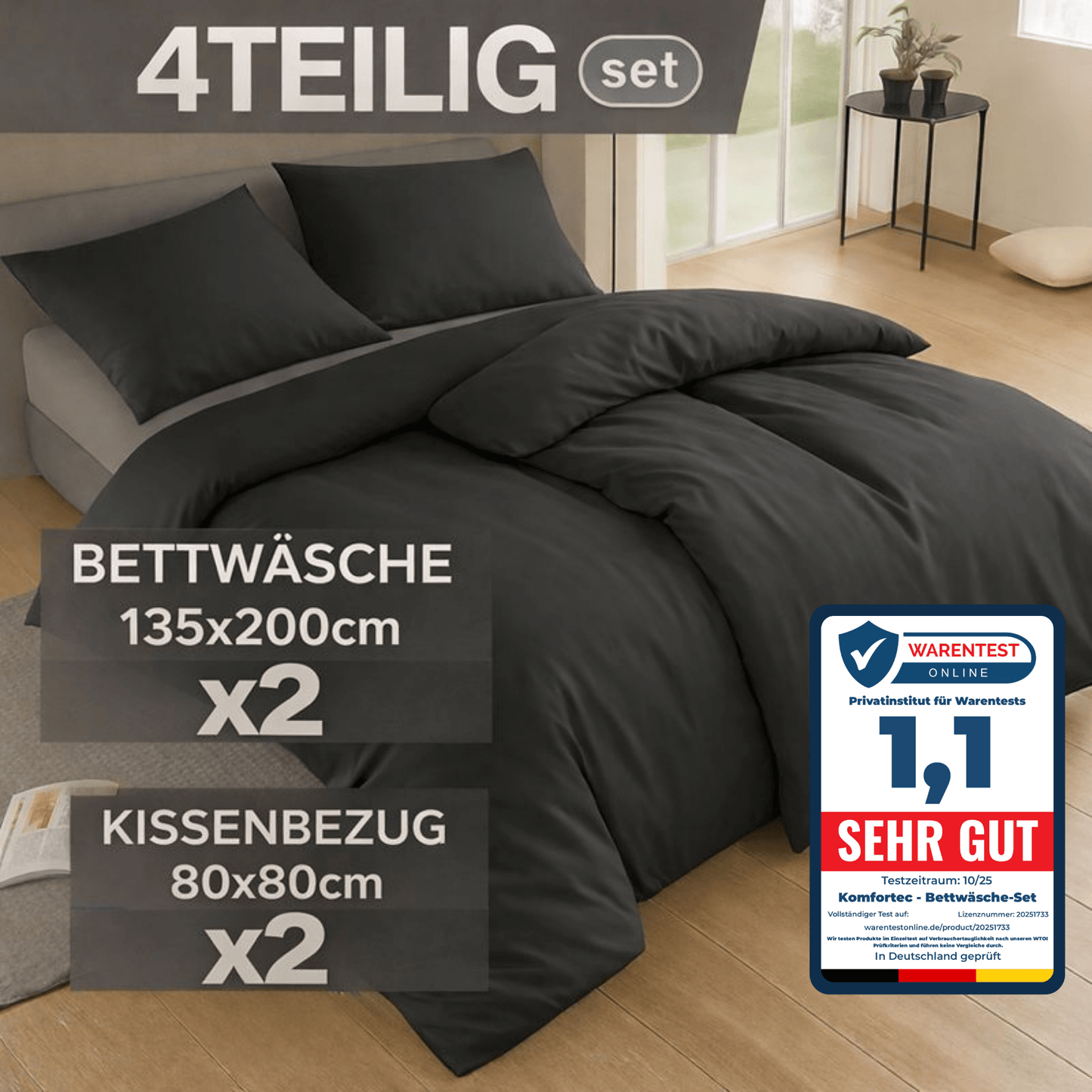 4-teiliges Bettwäsche-Sets 4 verschiedene Größen – 2x Bettbezug & 2x Kissenbezug 80x80 cm & 40x80 cm, Weiche Mikrofaser, Atmungsaktiv & Pflegeleicht, Ganzjahresgeeignet