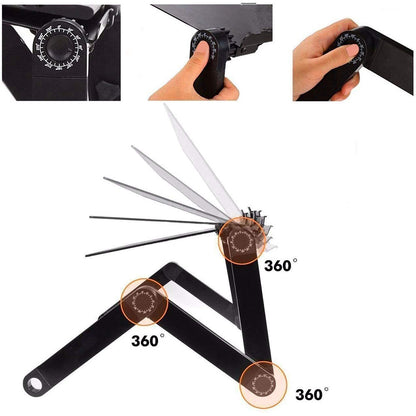 Klappbarer Aluminium-Ständer mit verstellbarer Höhe für tragbare Wärmeableitung, Laptop-  Desktop-Ständer, Laptoptisch, Bett, Sofa, Schwarz