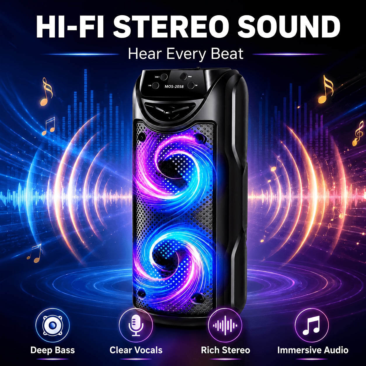 Bluetooth-Lautsprecher, Dualer 3-Zoll-Subwoofer mit tiefem Bass für unterwegs – Detailansicht 4