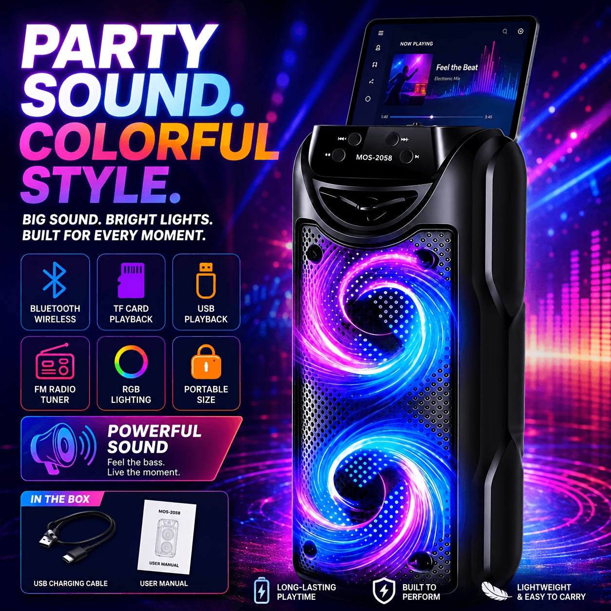 Bluetooth-Lautsprecher, Dualer 3-Zoll-Subwoofer mit tiefem Bass für unterwegs – Detailansicht 15