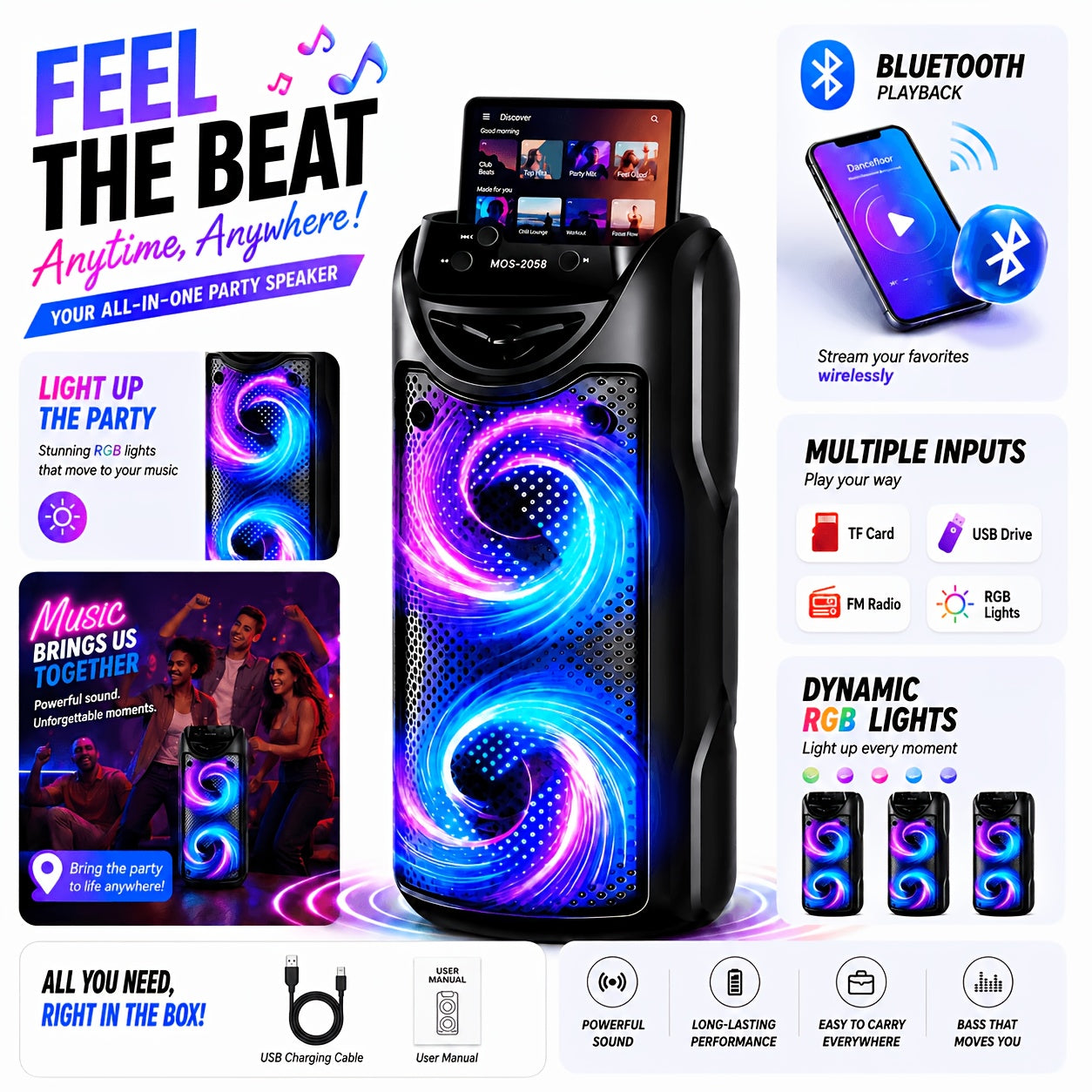 Bluetooth-Lautsprecher, Dualer 3-Zoll-Subwoofer mit tiefem Bass für unterwegs – Detailansicht 16