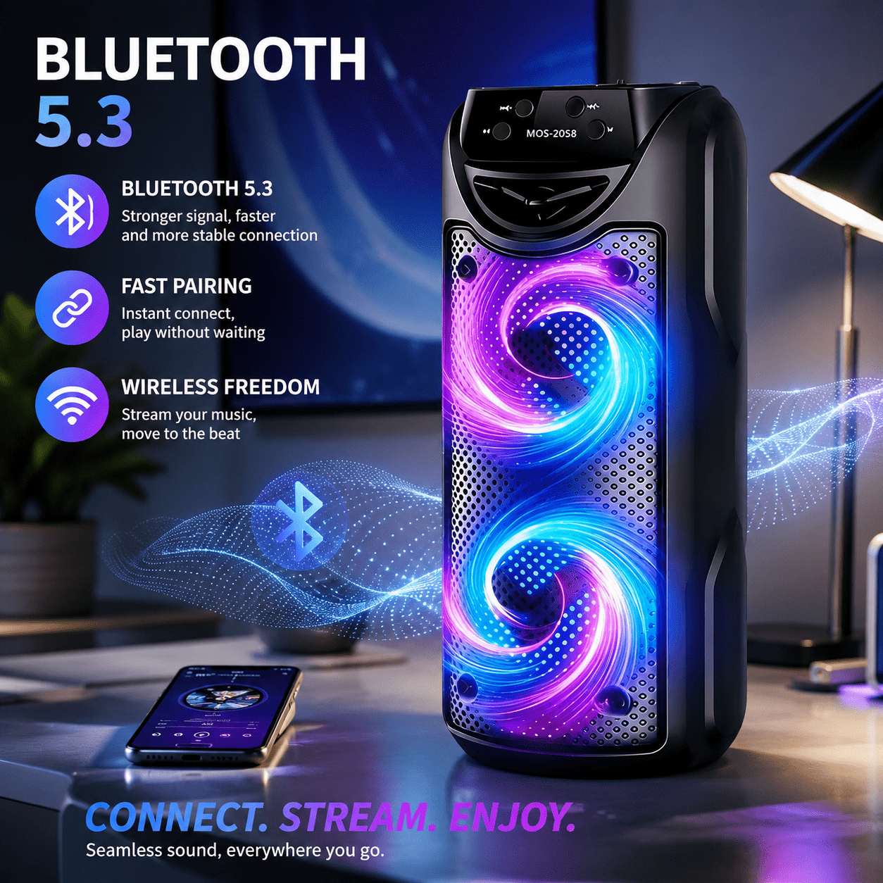 Bluetooth-Lautsprecher, Schwarz für Zuhause und unterwegs – Detailansicht 3